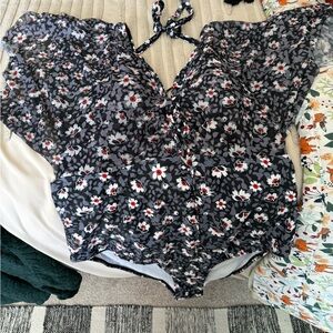 Black swimsuit with mesh overlay